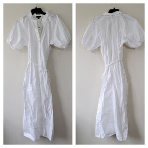 J. Crew Elegant White Midi Dress with Puff Sleeves